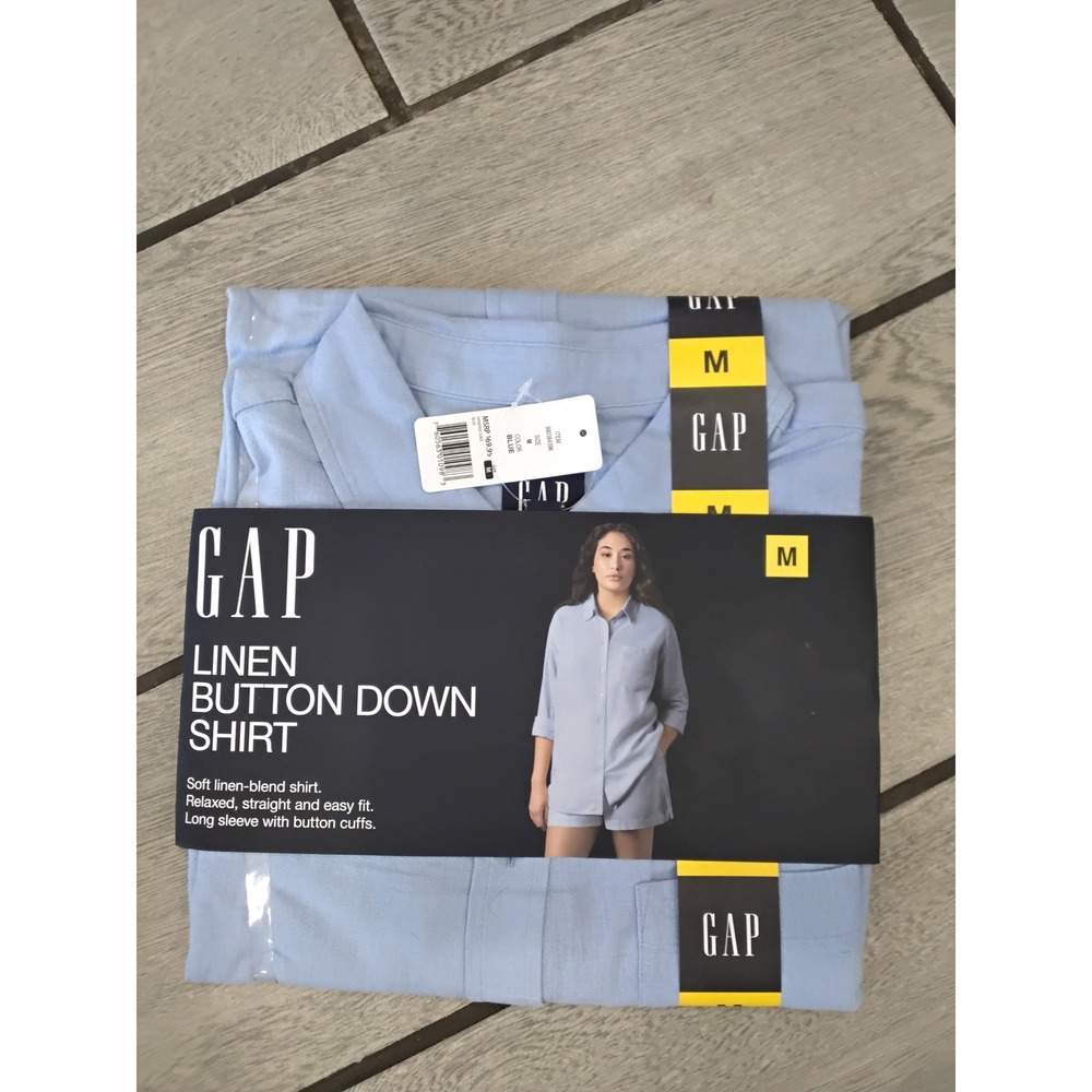 Gap Womens Linen Button Down Shirt Blue Relaxed Fit Long Sleeve Size M NWT
